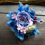 水色の端切れのフラワーコサージュ