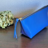 牛革しっかりマチのポーチ（ブルー）