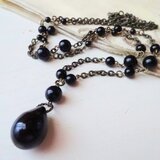 オニキス&アクリルビーズ　ロングペンダント