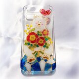 ステンドグラス風iPhoneスマホカバー/白くま