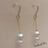 **2粒コットンパールピアス**