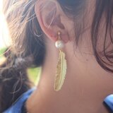 Feather Cotton Pearl Earrings