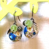 バラの絵付けアンティークピアス