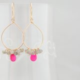 ピンクカルセドニーとラブラドライト　14kgfフープピアス