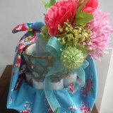 中華花布　授乳ケープ付きおむつバスケット（ブルー）