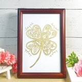 切り絵 幸せな四つ葉のクローバー（金）【額つき】ギフト プレゼント お祝い