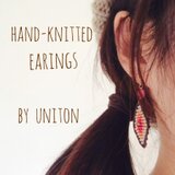 手編みのピアス×ストーン