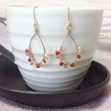 赤×黄ビーズのシャンデリア・リングピアス