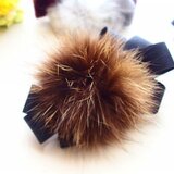 [再販]ミンクファーと黒のグログランリボンのバレッタ