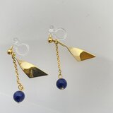 12月誕生石★【ノンホールピアス】・1粒ラピス・チェーン・ねじりプレート・ゴールド♪