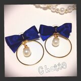 No.8リボンフープパールピアス