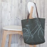 バイオウォッシュ帆布トートバッグ、自転車、グレー・オン・グレーカーキ