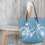 バイオウォッシュ帆布トートバッグ、自転車、スモーキーブルー