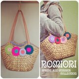 RomioRi＊ホテイアオイのショルダーかごバッグ　クロシェ丸パッチ