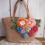 レザーハンドル麻ひもバック