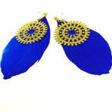 ブルーウィングとゴールドモチーフのイヤリング