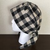 医療用帽子 ターバンキャップ〜ブラックチェック