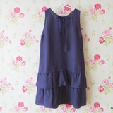 大人かわいいリネンティアードワンピース（ネイビー）