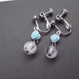ブルーローズとクラック水晶のイヤリング