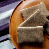 素朴なコインケース// Beige // ヘリンボーンツイード