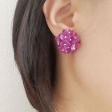 <アジサイ>赤紫紙のアンティークイヤリング