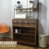 古材とアイアンのシェルフなアンティーク調キャビネット。レンジ台作業台等に！