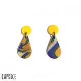 ビビッドなイエローとマーブル模様のピアス