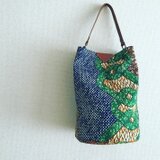 tomeriバケツbag/アフリカンバティック生地/BL×GR