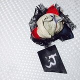 JIN  革と着物とレースの薔薇　白と青の着物＆革赤