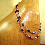 アンティークとんぼ玉　チタンコードネックレス　ロシアンブルー＆ピンクマサイ