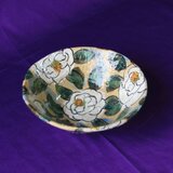 黄土つばki白花大皿