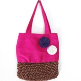 リボンとまるのチャーム着き★秋色ピンクのかごバック