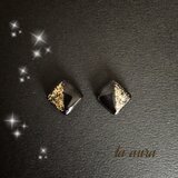 バイカラーガラスタイルピアス（黒Ｘゴールド）