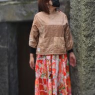 柿渋染め手ぬぐいのパッチワンピース | iichi ハンドメイド・クラフト ...