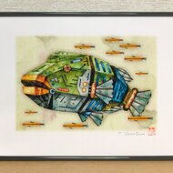 デジタル版画 『キカイ・チョウチンアンコウ』 A4サイズ (作品のみ 未使用品 【原画A4】チョウチンアンコウとオニギリ アート/写真