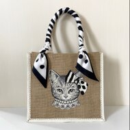 オリジナル 猫 手描き ジュートバッグ ねこ ネコ バッグ 鞄 size M 