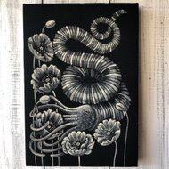 異常巻きアンモナイト」SMサイズ額付きアート作品 アクリル画