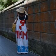 柿渋染め手ぬぐいのパッチワンピース | iichi ハンドメイド・クラフト ...