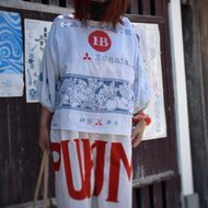 柿渋染め手ぬぐいのパッチワンピース | iichi ハンドメイド・クラフト ...