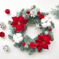 史上最も激安】 クリスマスリース 赤いバラとポインセチア