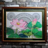 肉筆 原画 1点もの ボールペン画 日本人作家 色鉛筆画 亀の絵 かめ カメ 豪華額装 大きいサイズ 絵画 絵 アート 開運 インテリア 額入り