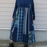 古布リメイク 藍染パッチワイドパンツ 刺し子 オリジナル ハンドメイド 