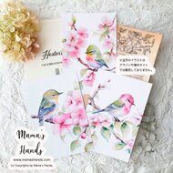 美しい 桜 小鳥 鶯 水彩画 イラスト アート 3枚 ハガキ ポスト