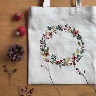 ハンドメイド 刺繍 ティ― タイムのト― トバック 刺繍 バッグ 手作り 手提げ トート ハンドバッグ アルファベット