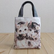 可愛いパネル生地　ハンドメイド　両面パネルミニバック 猫 パネル生地のミニミニトートバッグ グレー 870 | iichi 日々