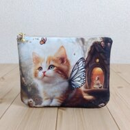 猫パネル 16cmフラットポーチ ラッピング対応可 ポケット付き