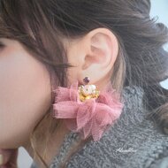 【ありえちゅ様】天然石ピアスおまとめ5点 ふわふわシュシュ天然石ピアス 大ぶりピアス 天然石ピアス