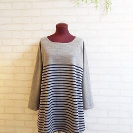 ☆　作品紹介　無地&ボーダー切替えトップス　☆