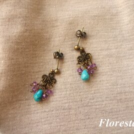 天然ターコイズとアメジストのピアス
