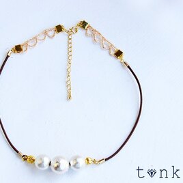 革紐&コットンパールのチョーカー【バックスタイルも可愛い】